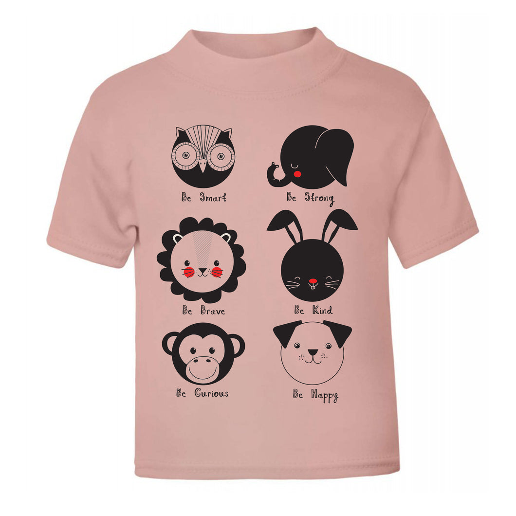 Animal Faces Dusky Pink T Shirt