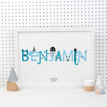 Load image into Gallery viewer, Personalised Children&#39;s Name Print With Animal Characters
