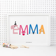 Load image into Gallery viewer, Personalised Children's Name Print With Animal Characters