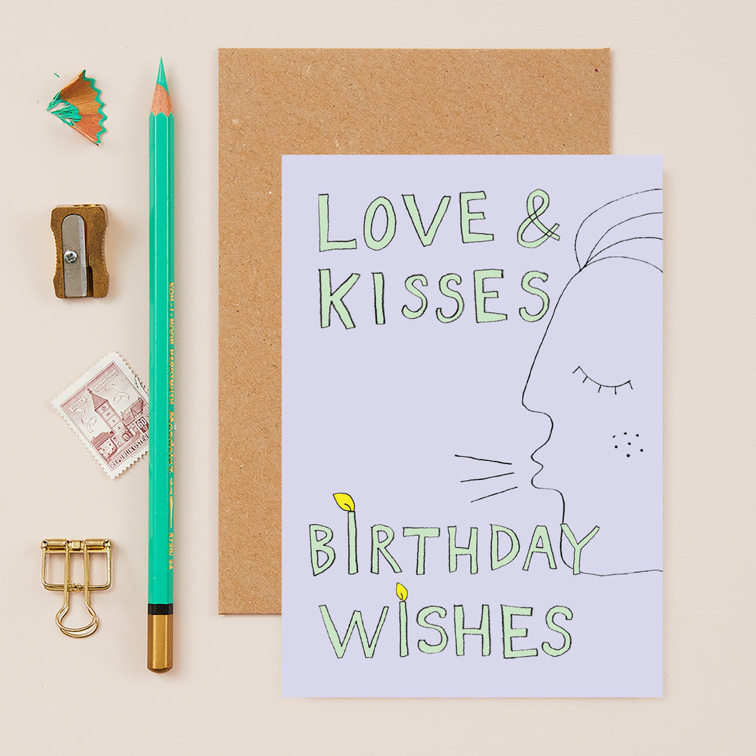 Love & Kisses Birthday Wishes Card
