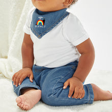 Load image into Gallery viewer, Grow Up Slowly Rainbow Snail Denim Bib
