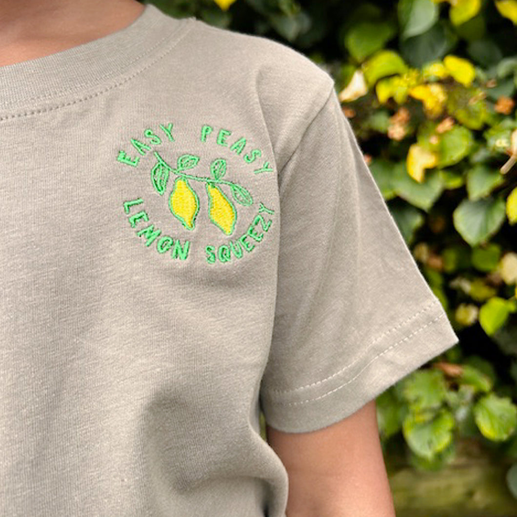 Khaki Easy Peasy Lemon Squeezy Embroidered T-shirt