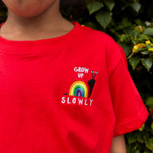 Load image into Gallery viewer, Red Grow Up Slowly Embroidered T-shirt
