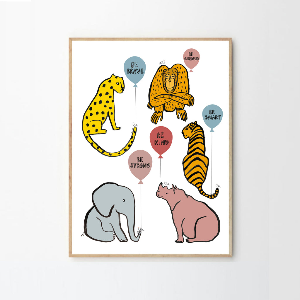 Be Kind Be Brave Animal Balloon Print