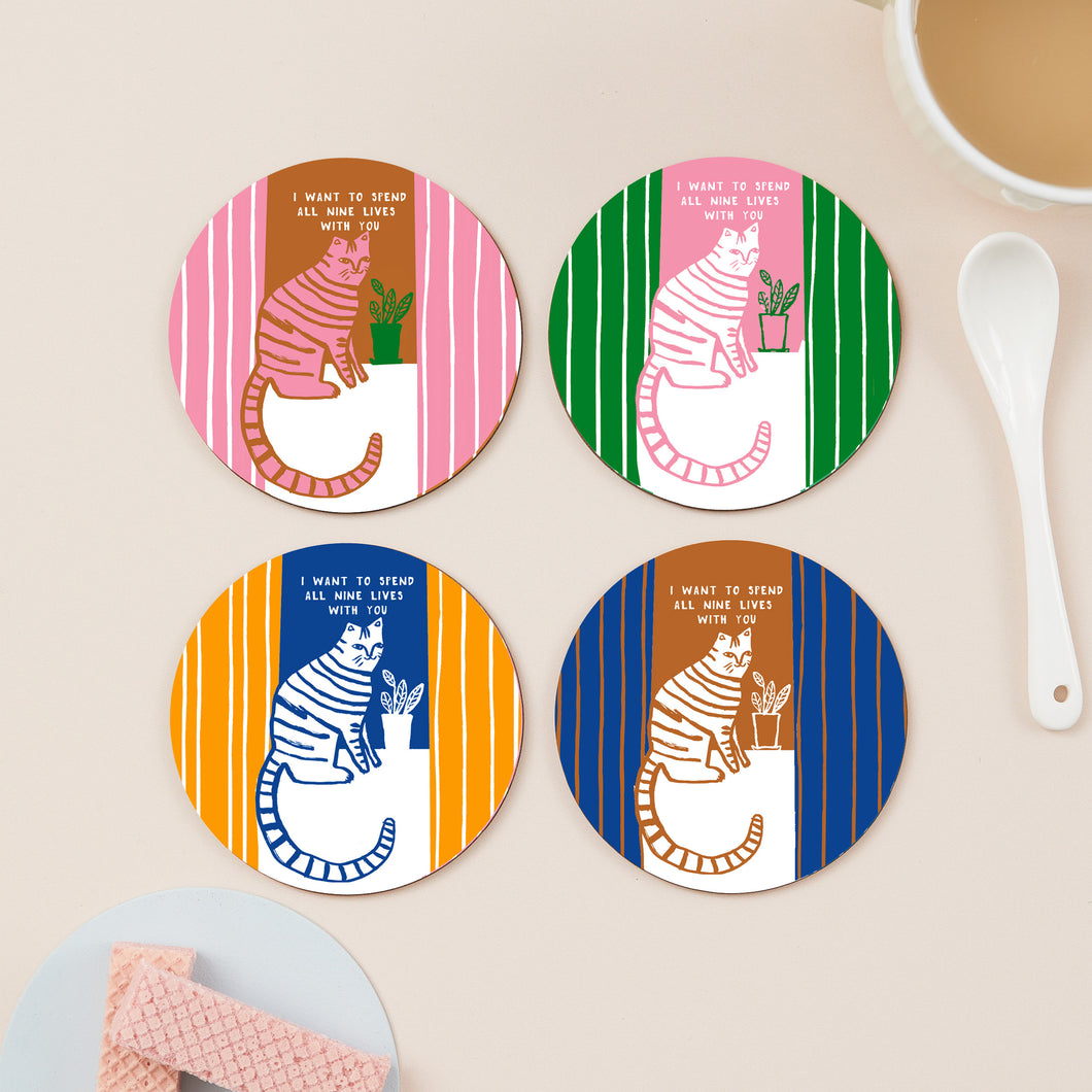 I Want To Spend Nine Lives With You Cat Coasters