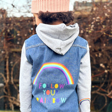 Load image into Gallery viewer, Follow Your Own Rainbow Denim Jacket with Hood
