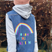 Load image into Gallery viewer, Follow Your Own Rainbow Denim Jacket with Hood
