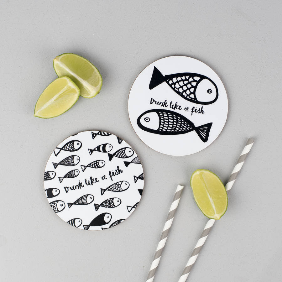 'Drink Like A Fish' Set of Four Coasters