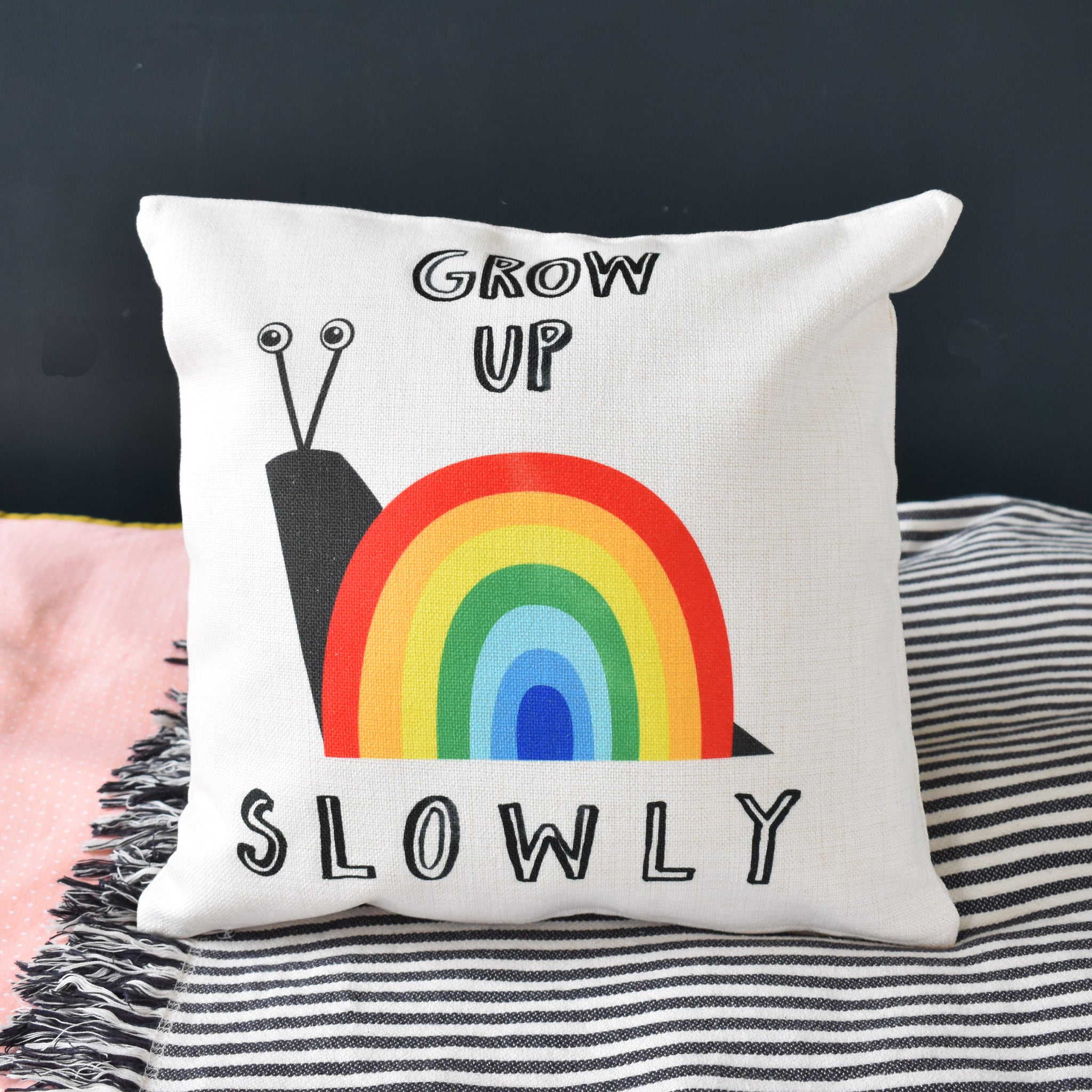 Grow Up Slowly Rainbow Cushion Karin Akesson