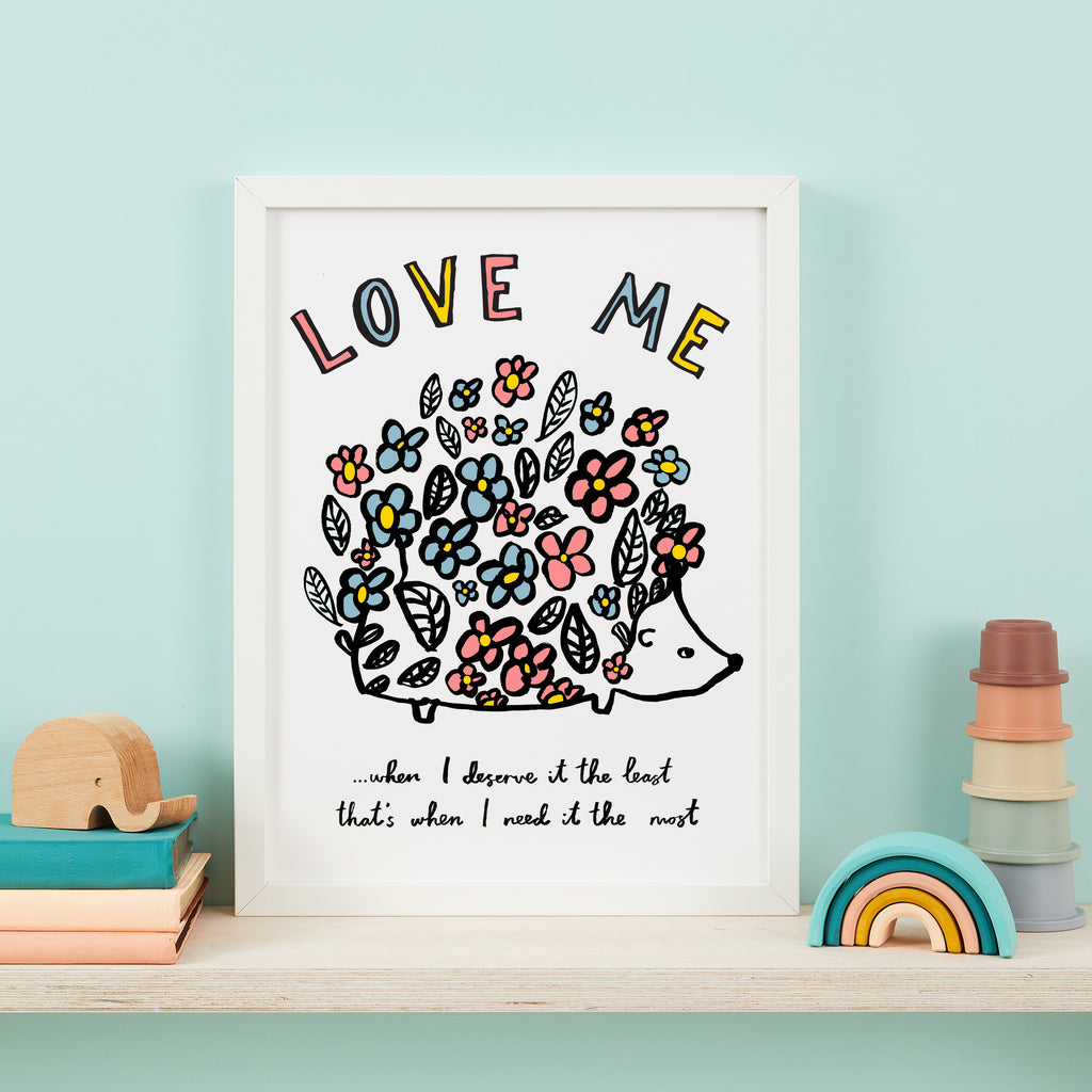 Love Me Floral Hedgehog Print