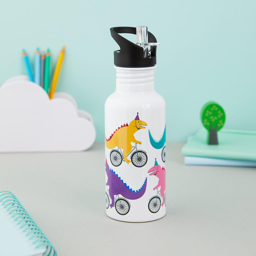 Cycling Dinosaur Personalised Water Bottle