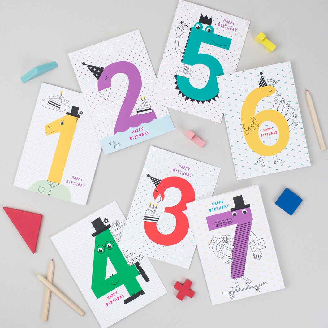 Number Birthday Card 1-9 years