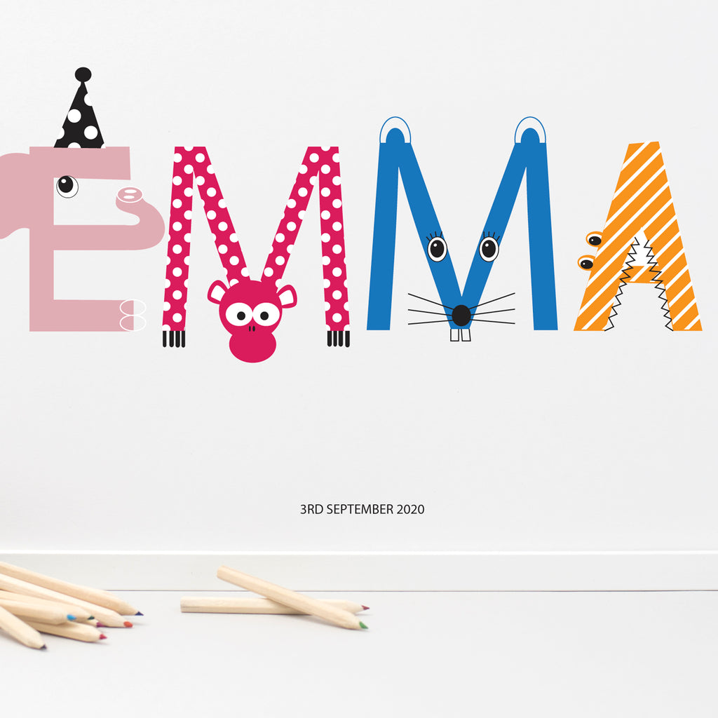 Personalised Children's Name Print With Animal Characters