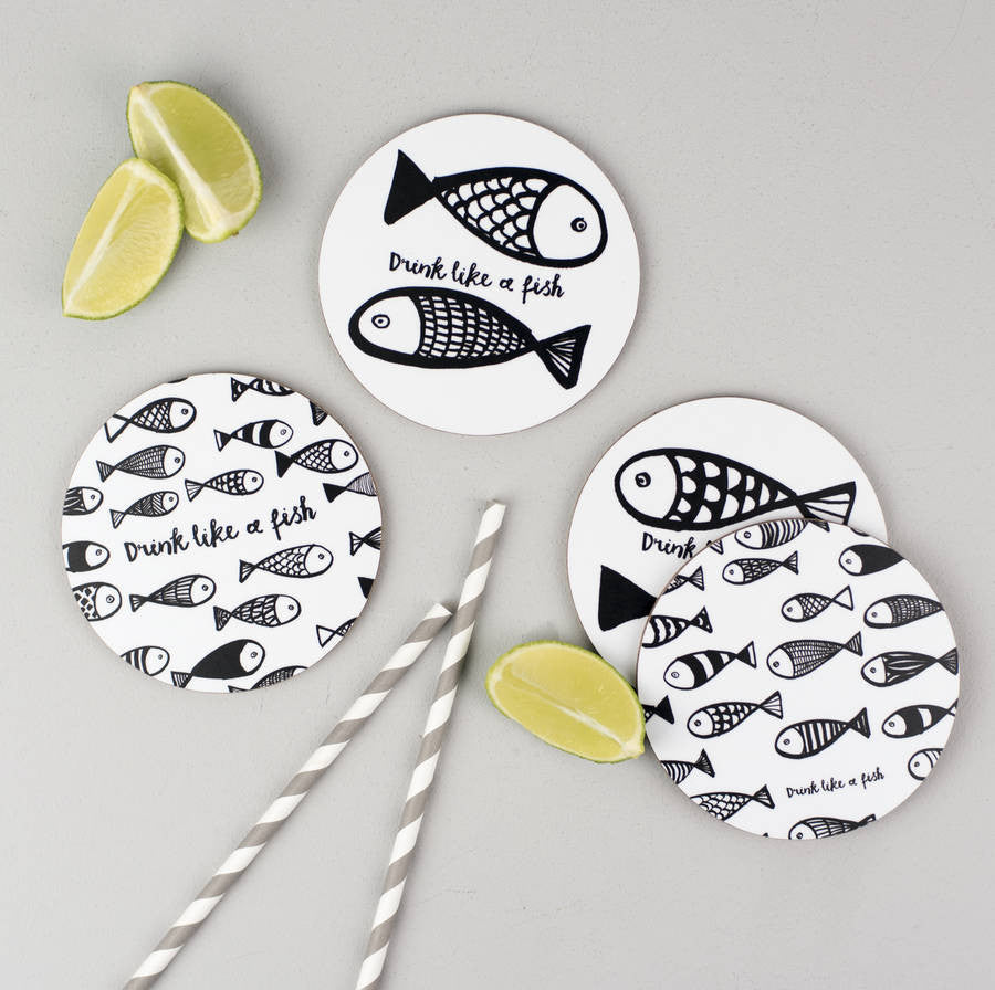 'Drink Like A Fish' Set of Four Coasters