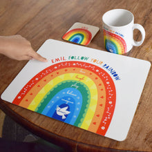 Load image into Gallery viewer, Personalised Rainbow Placemat And Mug Gift Set
