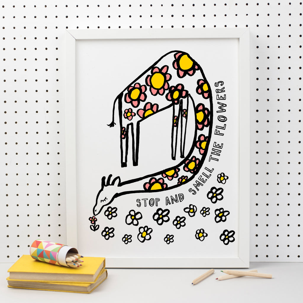 Stop And Smell The Flowers Giraffe Print
