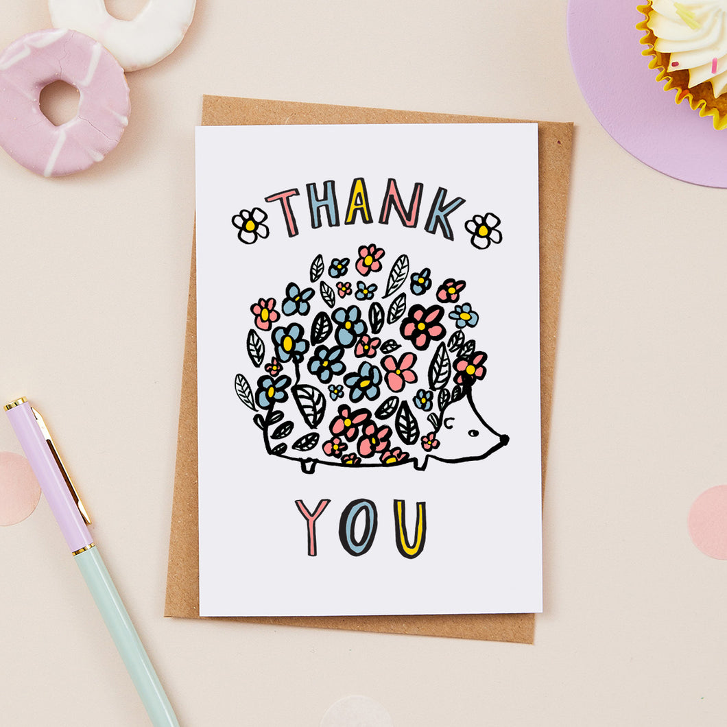 Thank You Floral Hedgehog Card